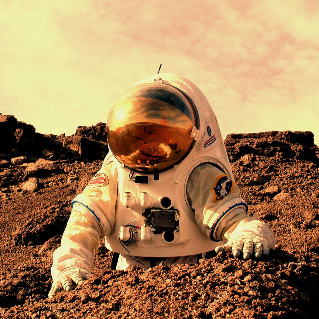 An astronaut on the surface of Mars, part of a space talk by schools astronomy presenter and speaker Colin Stuart