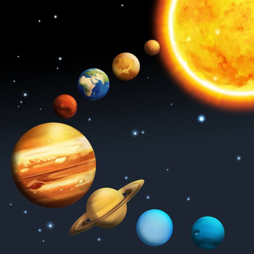 The Sun and its family of eight planets, part of Colin Stuart's primary school space science talks